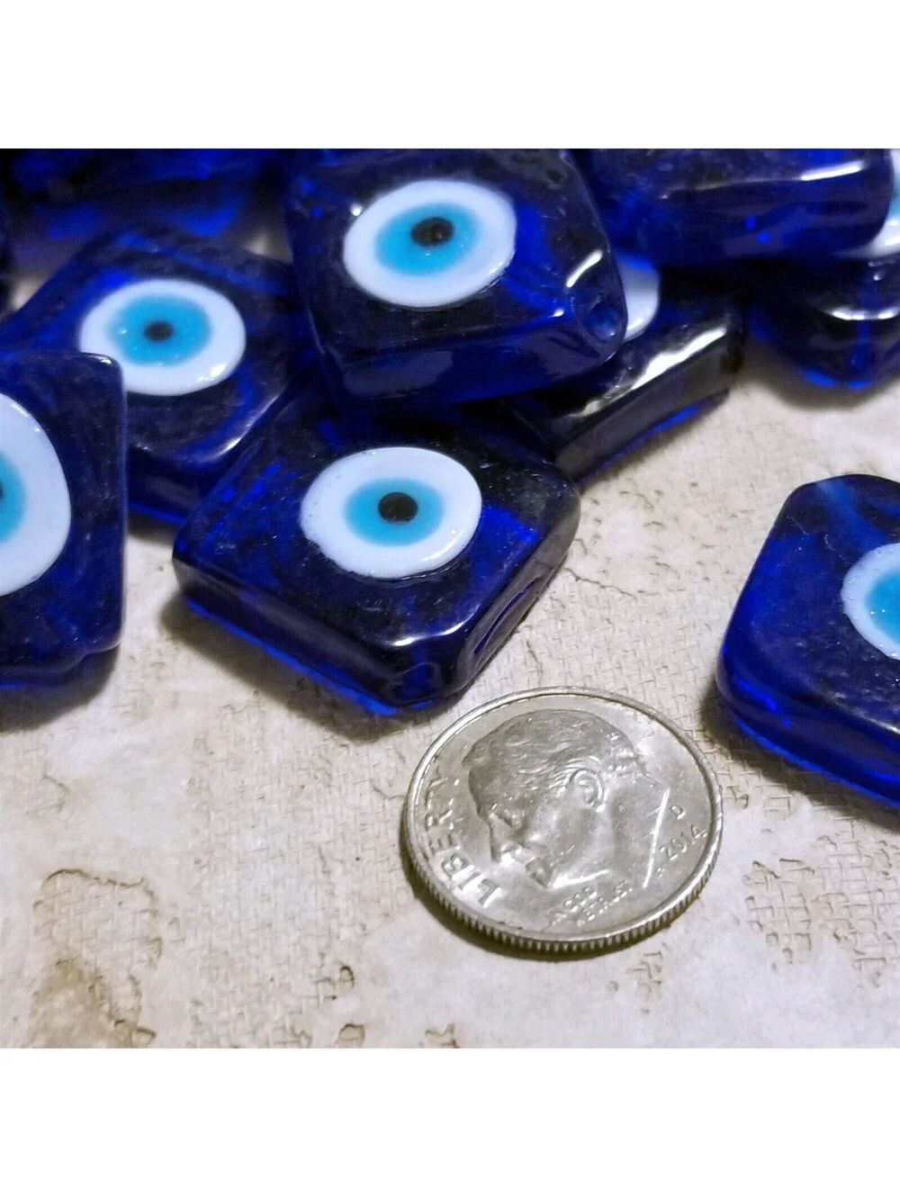 Handcrafted Turkish Evil Eye Lampwork Glass Focal Beads Cobalt Blue 4 pcs